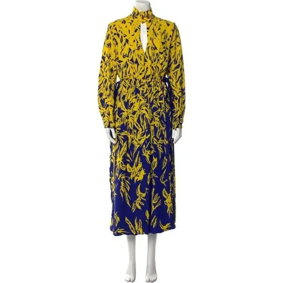 NWT. $1390 Proenza Schouler Degrade Floral Long Sleeve Dress Sz 2 yellow blue